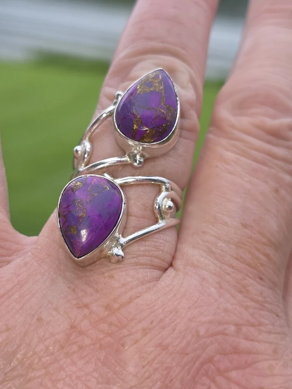 Purple Copper Turquoise Double-Stone Ring In 925 Sterling Silver (7)